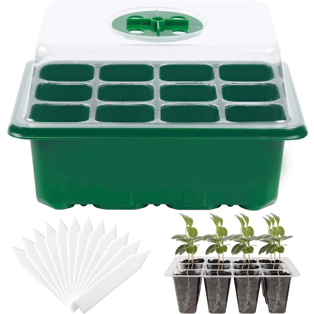 Seed Starter Tray, 12 Set Seedling Kits with Adjustable Humidity Dome, Plant ...