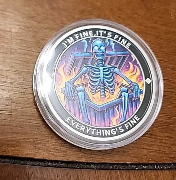 Dumpster Fire Challenge Coin Skeleton Im Fine Everything Is Fine New