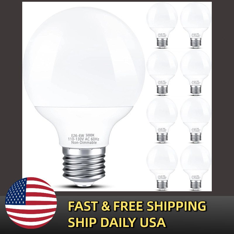 8-Pack G25 LED Vanity Bulbs - 5000K Daylight 60W  Non-Dimmable E26 Base for Bath