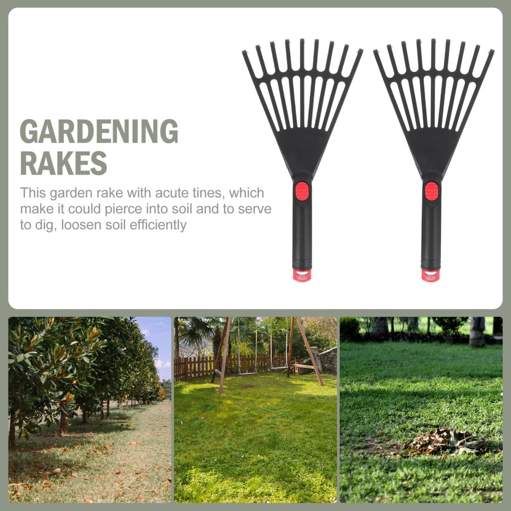 2Pcs Plastic Leaf Rake with Short Handle Yard Garden Rake for Lawns, Grass, Flow