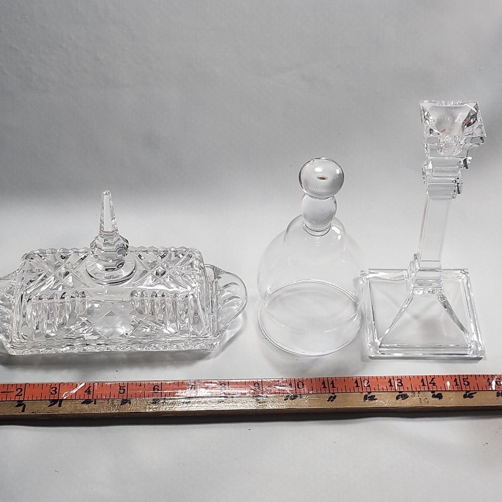 VTG CRYSTAL RECTANGULAR BUTTER DISH SPIRE DESIGN HANDLE 8” & More