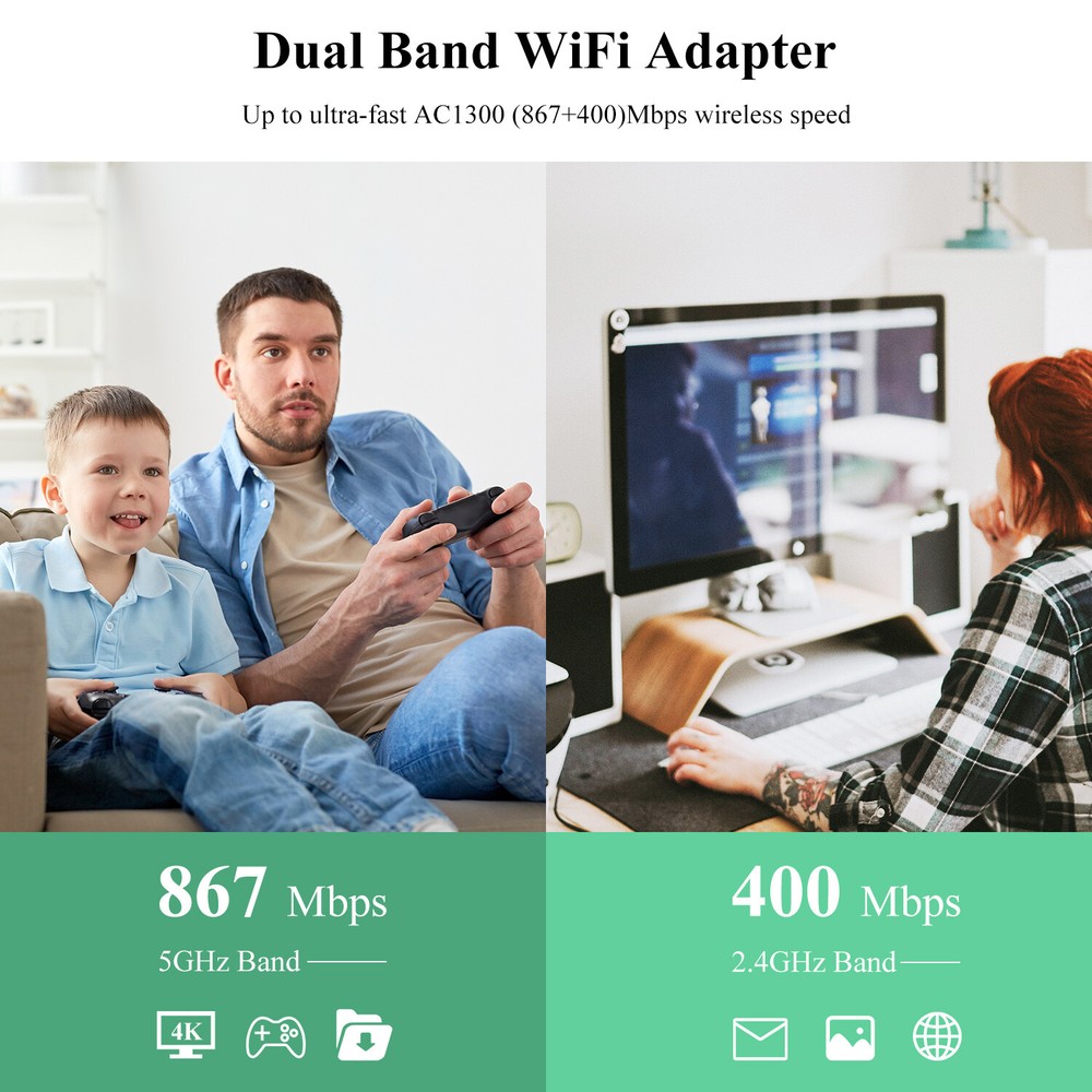WAVLINK USB3.0 WiFi Adapter AC1300 Wireless USB Network Adapter for Desktop PC