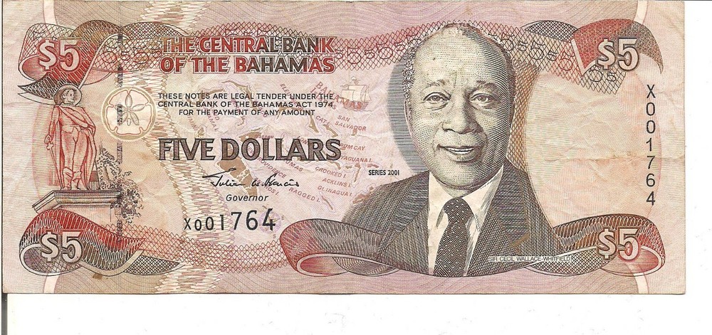 BAHAMAS, 5 DOLLARS, P#63b ,2001