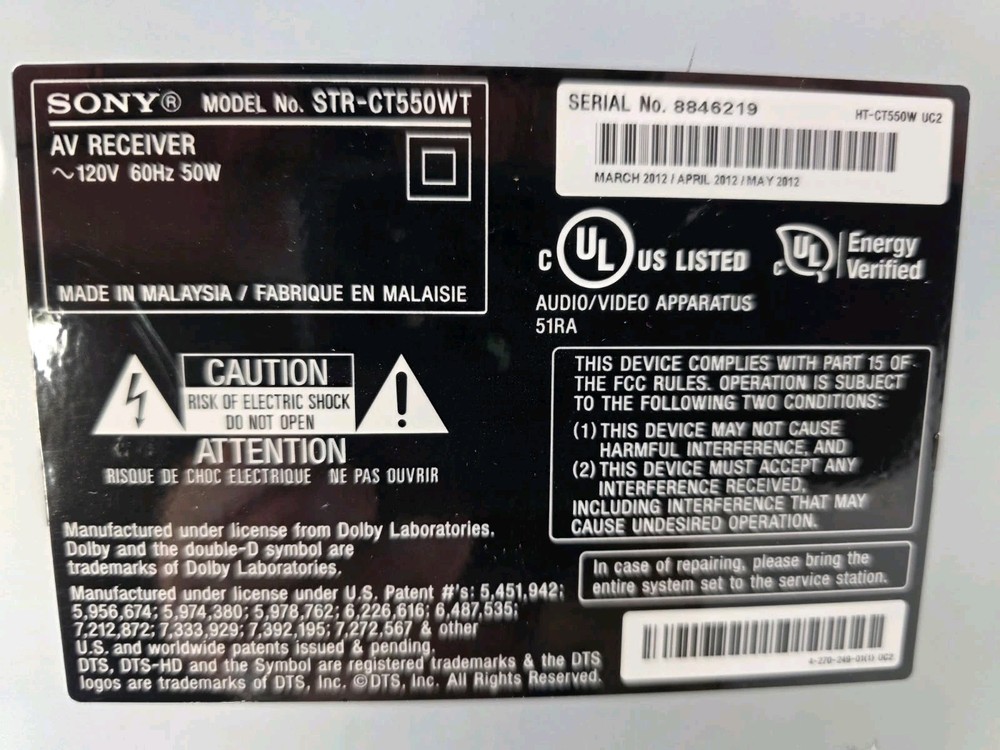 Sony STR-CT550WT Av Reciever w/ Transceiver-Fully Tested