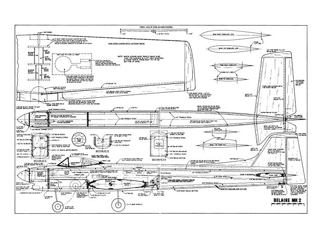Belaire Mk2 Pattern Plane 58" Wingspan RC Model Airplane Printed Plan &Templates