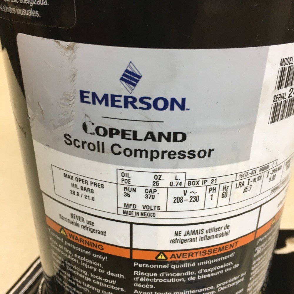 Emerson Copeland ZB06KAE Scroll Compressor 208/230V 1Ph