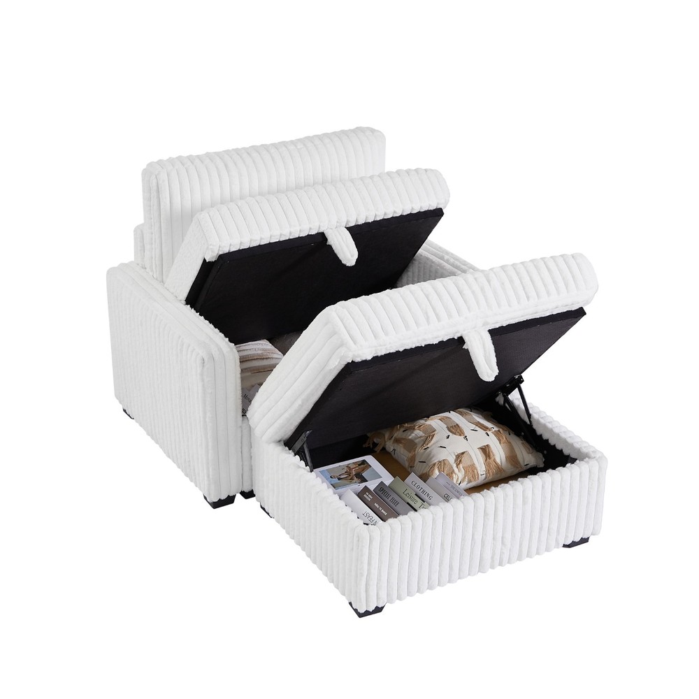 Living Room Sofa with Storage - Large, White (Bedroom/Office)