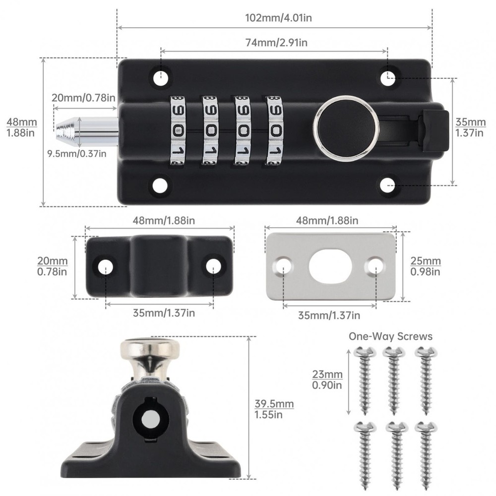 1x Combination Bolt Lock 4 Digit Pin Code Home Door Combination Slide Latch Lock