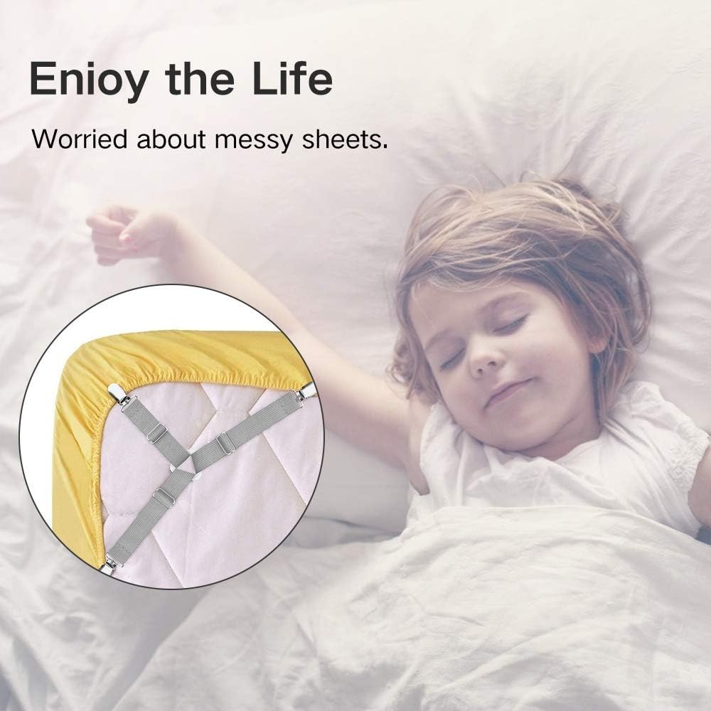 4 Adjustable Fitted Bed Sheet Holders - Elastic Clips to Stay in Place