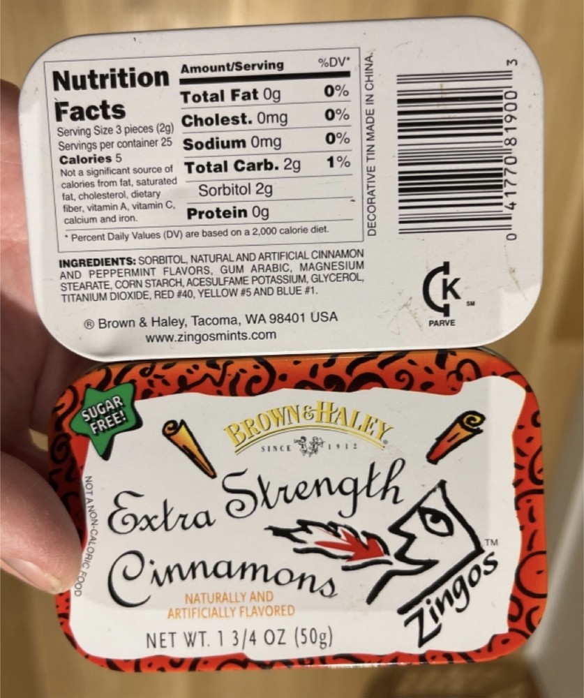Brown Haley Tin Cinnamons Zingos empty