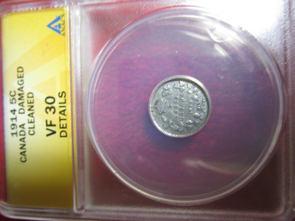 1914 Canada 5 Cent ANACS VF30 DETAILS