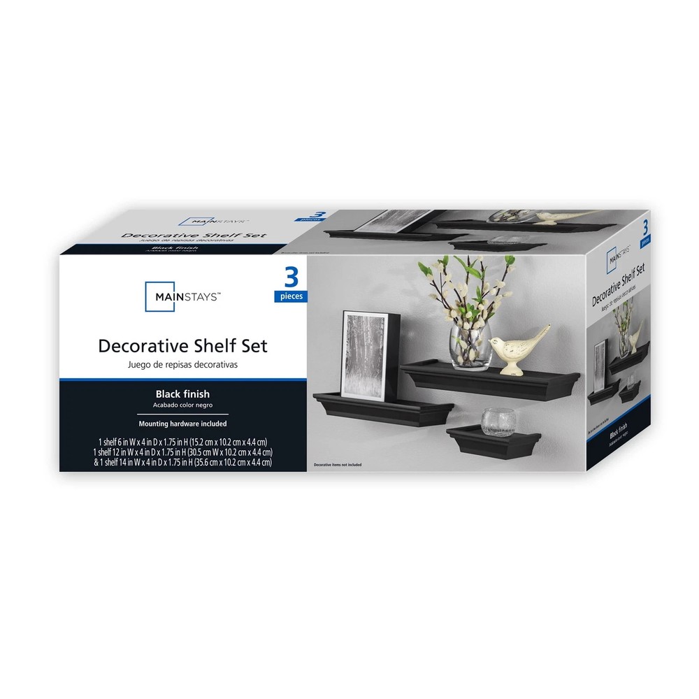 Mainstays Decorative Shelf Set - 3 Pieces Black