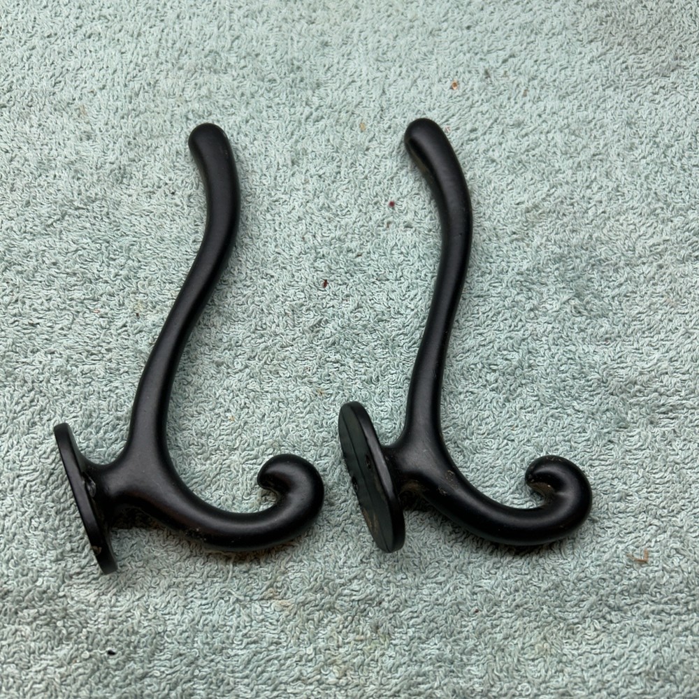 2 Cast Iron Wall Mount Coat Hat HOOKS Black