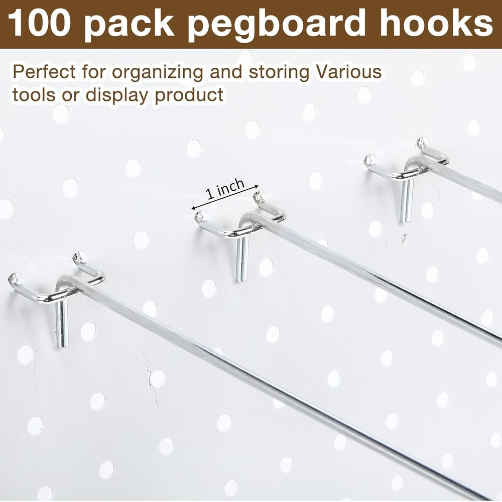 Rust Resistant Peg Board Shelving Hooks - 100 Pcs Bulk Pack