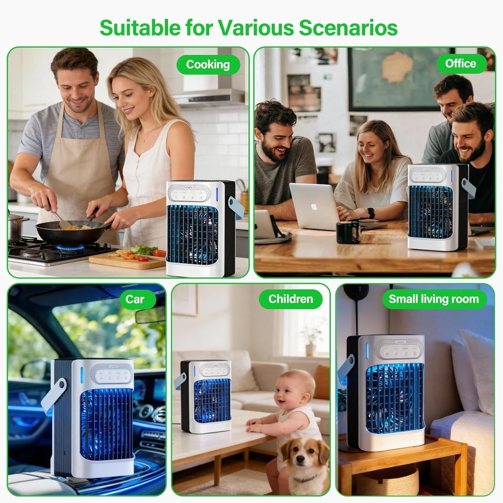 Mini Portable Air Conditioner Fan 800ml with 3 Mist & 7 Light Modes