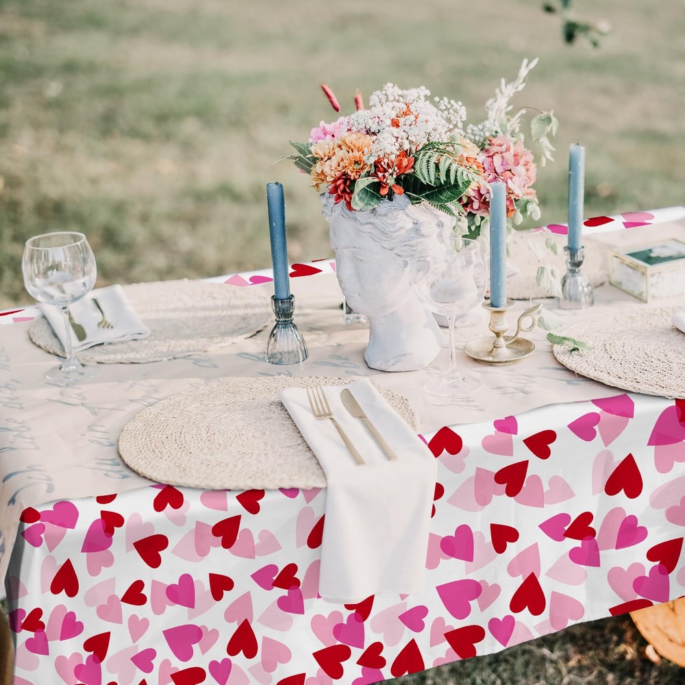 Valentine's Love 3-Pack Tablecloths: Waterproof & Disposable Plastic Covers, ...