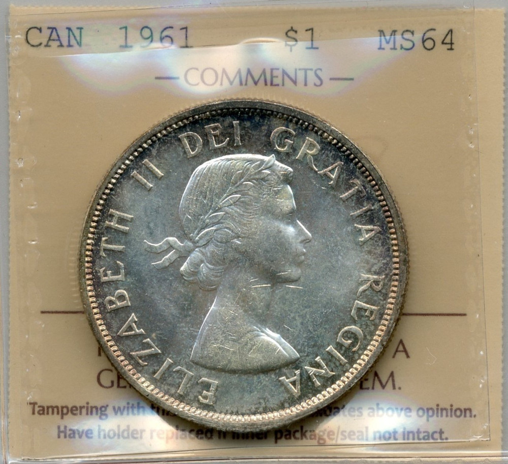 1961 Canada $1, Elizabeth II - Choice Uncirculated, ICCS MS64