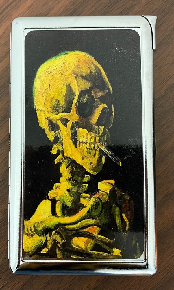Smoking Skull 100's Size Cigarette Case with built in lighter Wallet