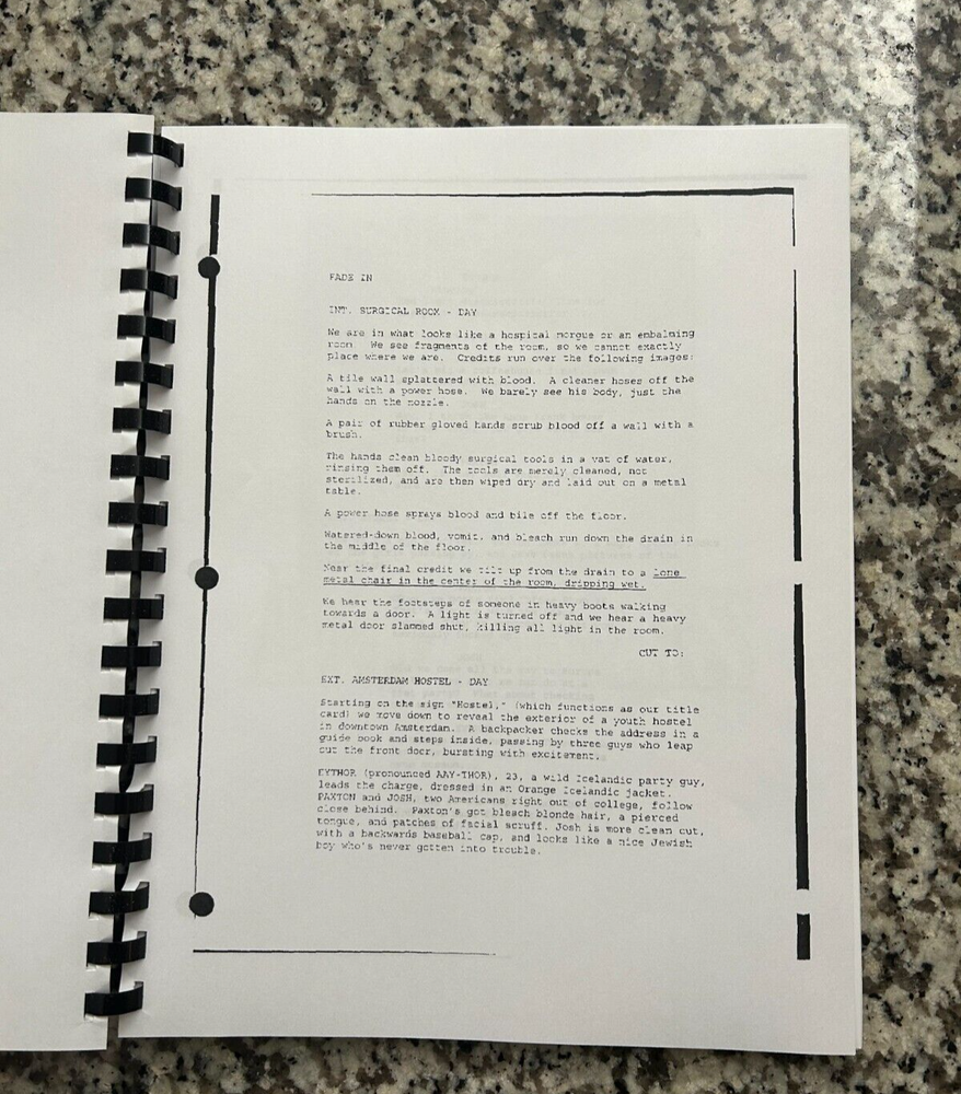 Hostel Eli Roth Horror Movie Script Reprint Full Screenplay Script