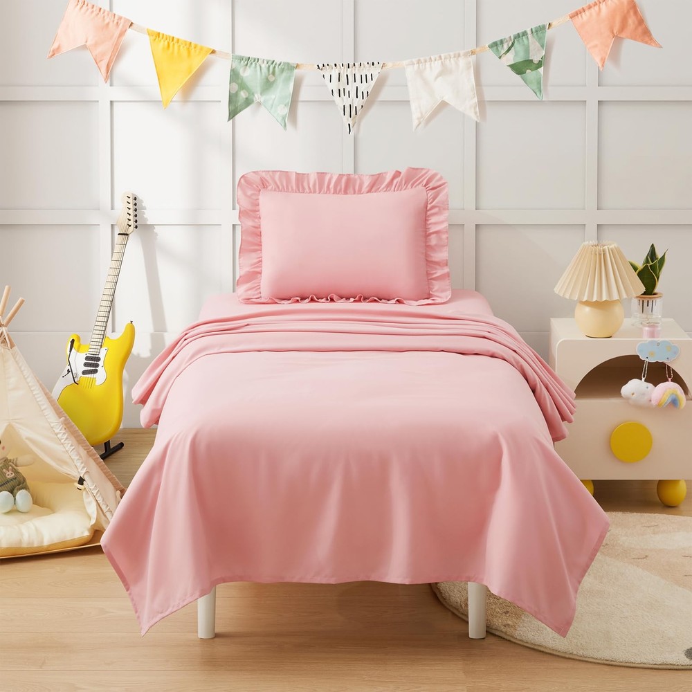 3 Piece Toddler Sheet Set Microfiber, Includes a Flat Sheet, a Fitted Sheet a...
