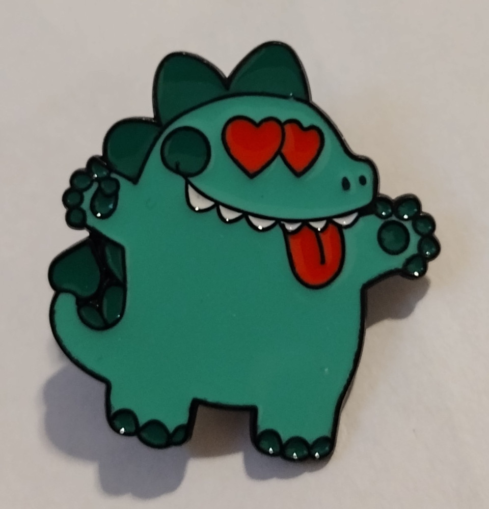 Green Dinosaur Red Heart Eyes Lapel Pin