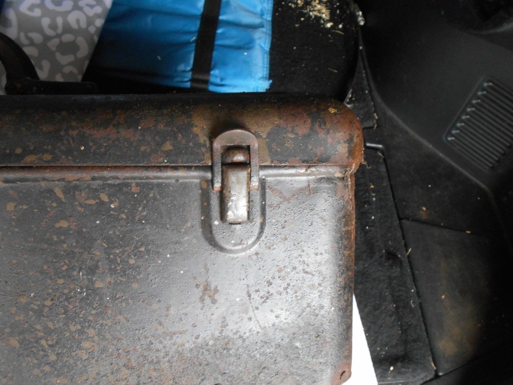 Antique Metal Tool Box with Very Fancy Handle