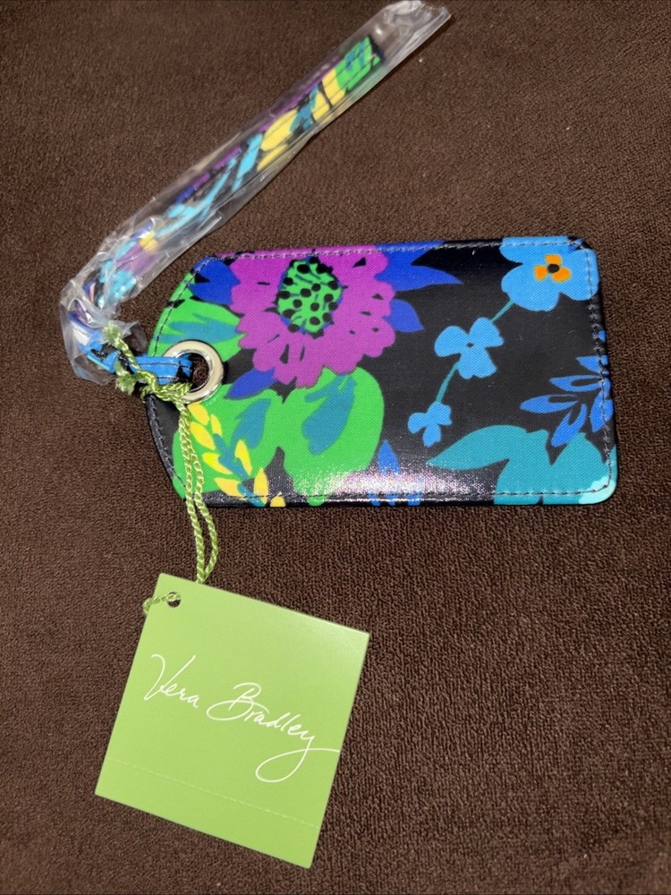 VERA BRADLEY LUGGAGE TAG PLASTICIZED CLOTH MIDNIGHT BLUE NWT
