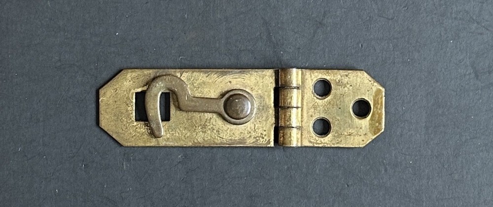 #1979–Antique Vintage Solid Brass Hasp Latch With Attached Hook 2 3/4” Long