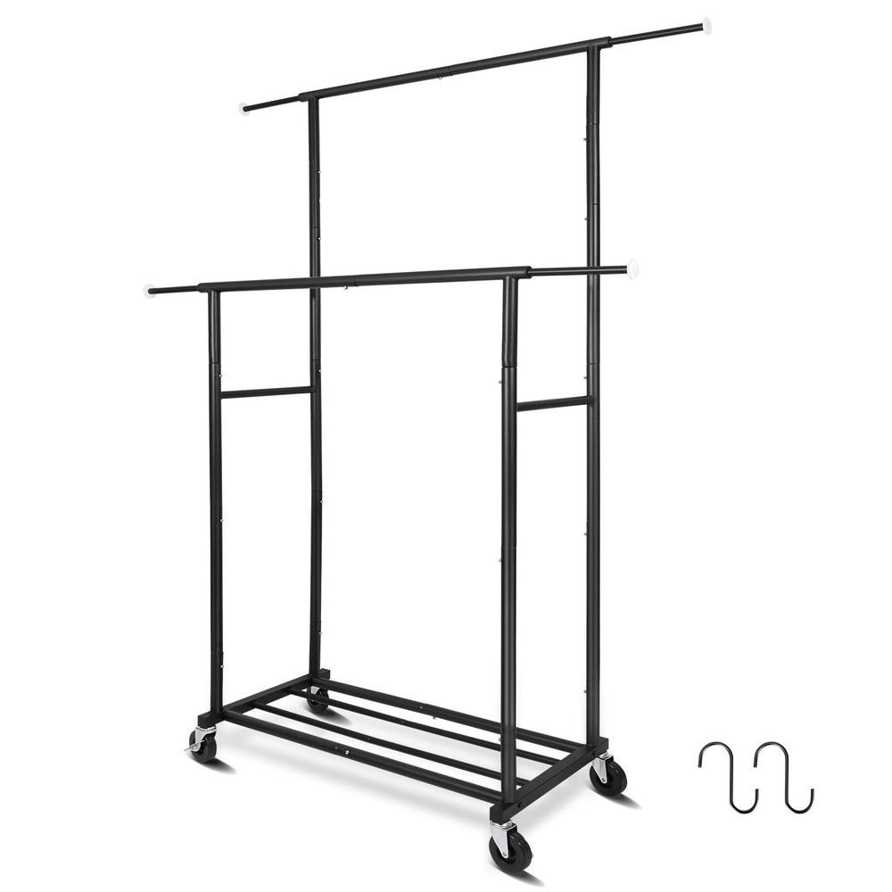 Garment Clothes Rack Double Rods Rolling and Lockable Stand