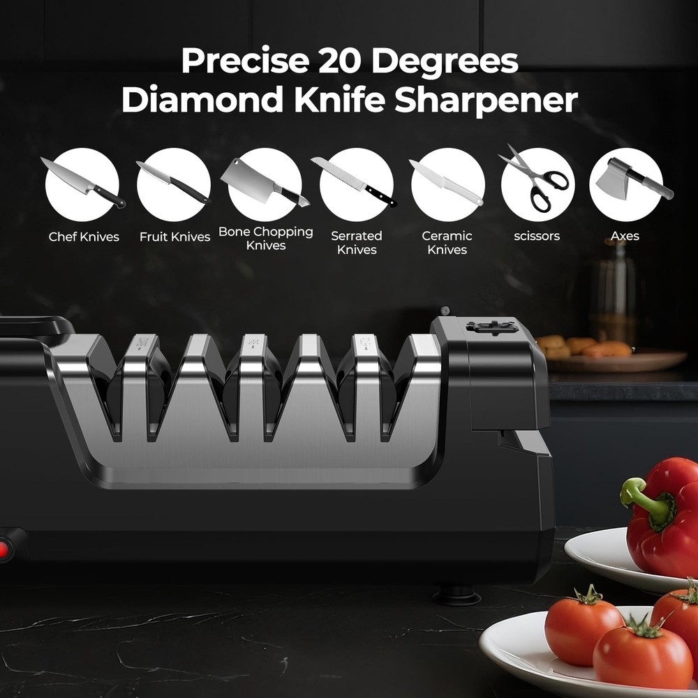 Electric Knife Sharpener, Precise 20° Diamond Knife Sharpener for Kitchen Kni...
