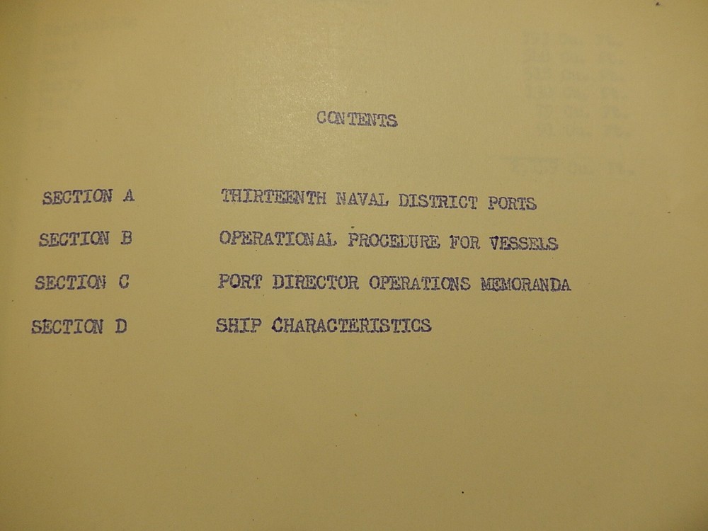 WWII, 13th Naval District, Port Director, Cargo Planning Division, Documentation
