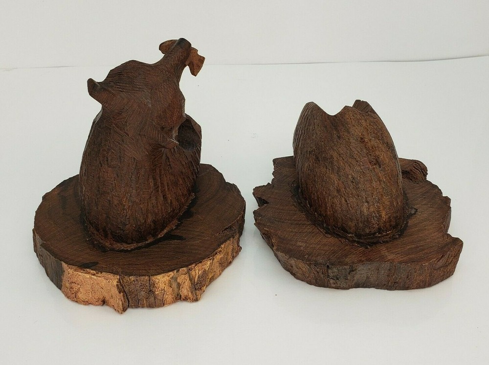 Hand Carved Hard Wood Bear Bookends Unique