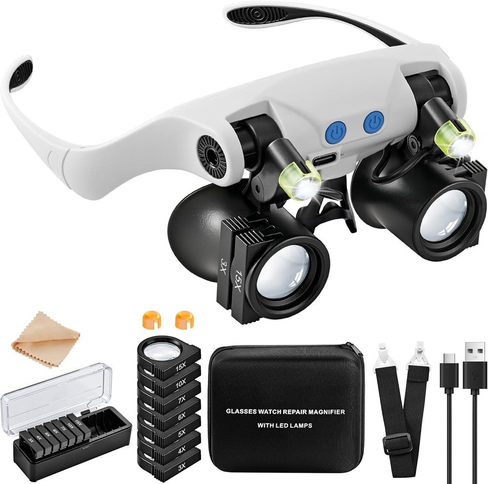 LED Lighted Magnifying Glasses with 14 Interchangeable Lenses for Precision Work