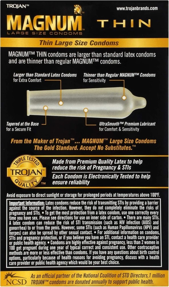 UltraSmooth MAGNUM Thin Condoms - Large Size, 12 Count for Enhanced Sensation