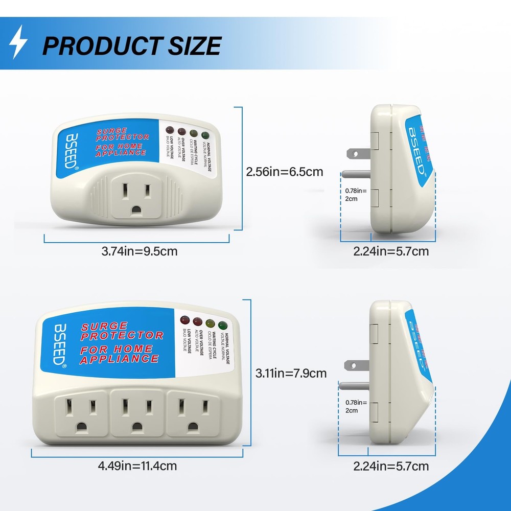 BSEED Voltage Protector, 3 Outlet Plug in Surge Protector 1 PACK, 008 1 PACK