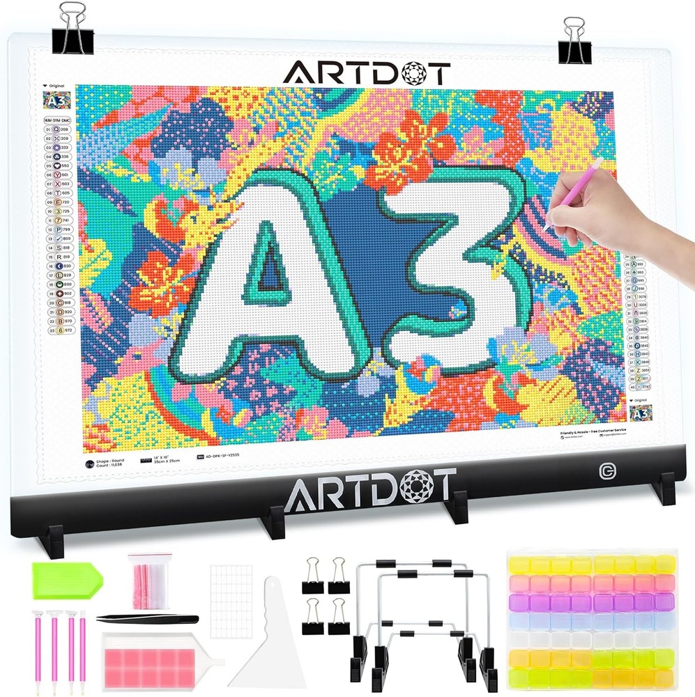 ARTDOT A3 LED Light Pad for Diamond Art Kits Adults, Pad, Black