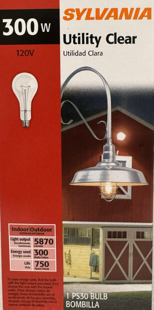 Sylvania 300 W Clear Indoor/Outdoor PS30 Utility Light w/Standard Medium Base