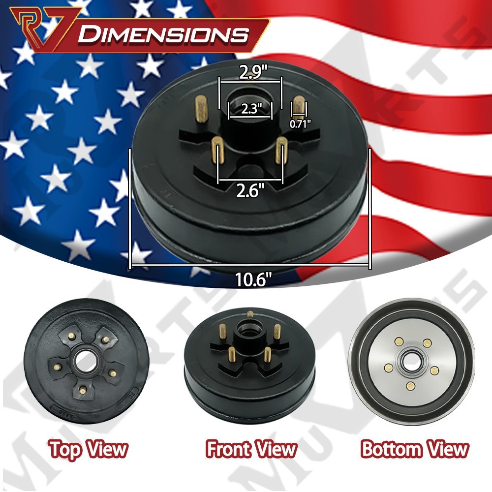 10" x 2.25" Trailer Hub Drum Kit 5 x 4.5" Bolt Pattern for 3500 lbs Axle 4 Sets