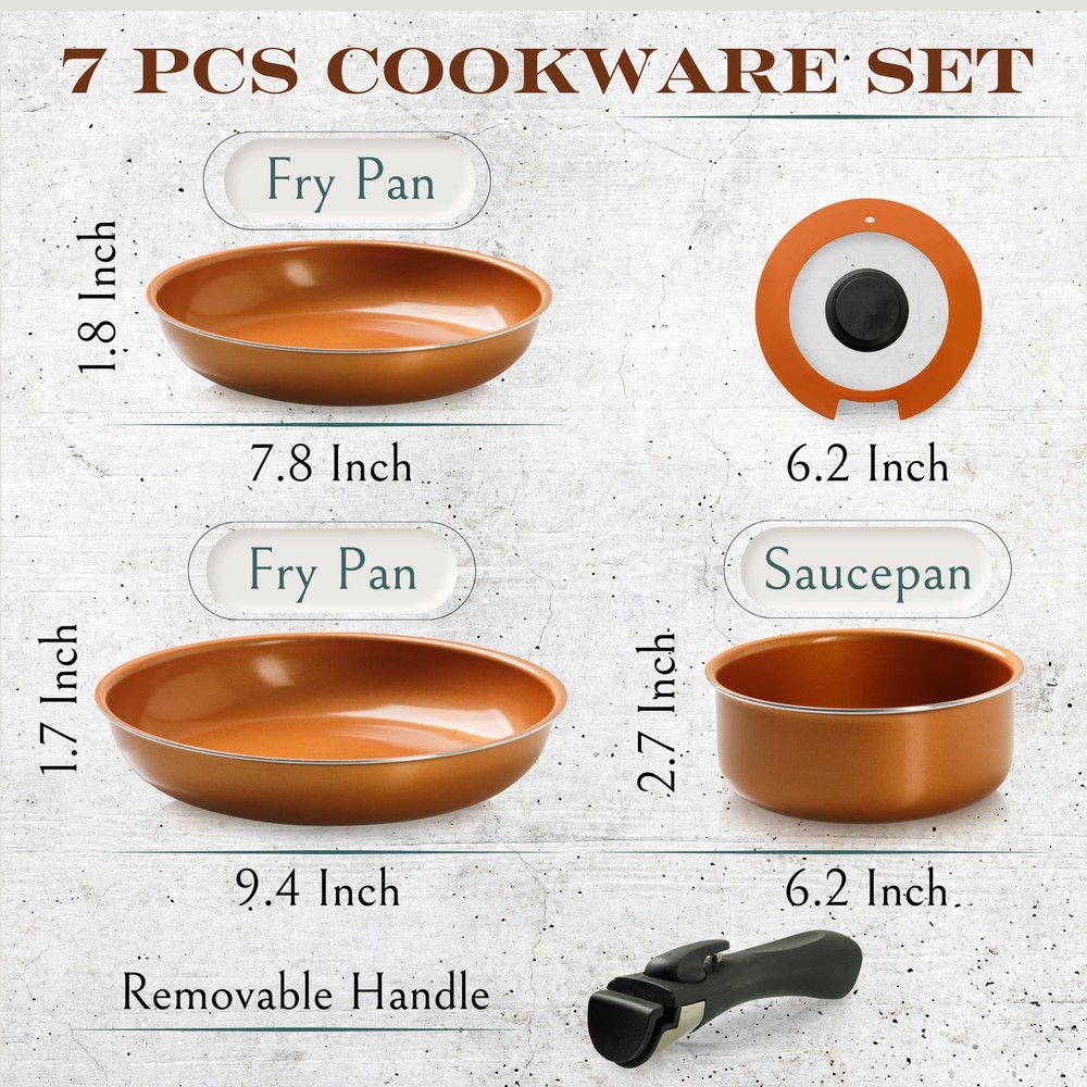 Copper Pots And Pans Set Nonstick, Removable Handle Cookware, Stackable Pots ...