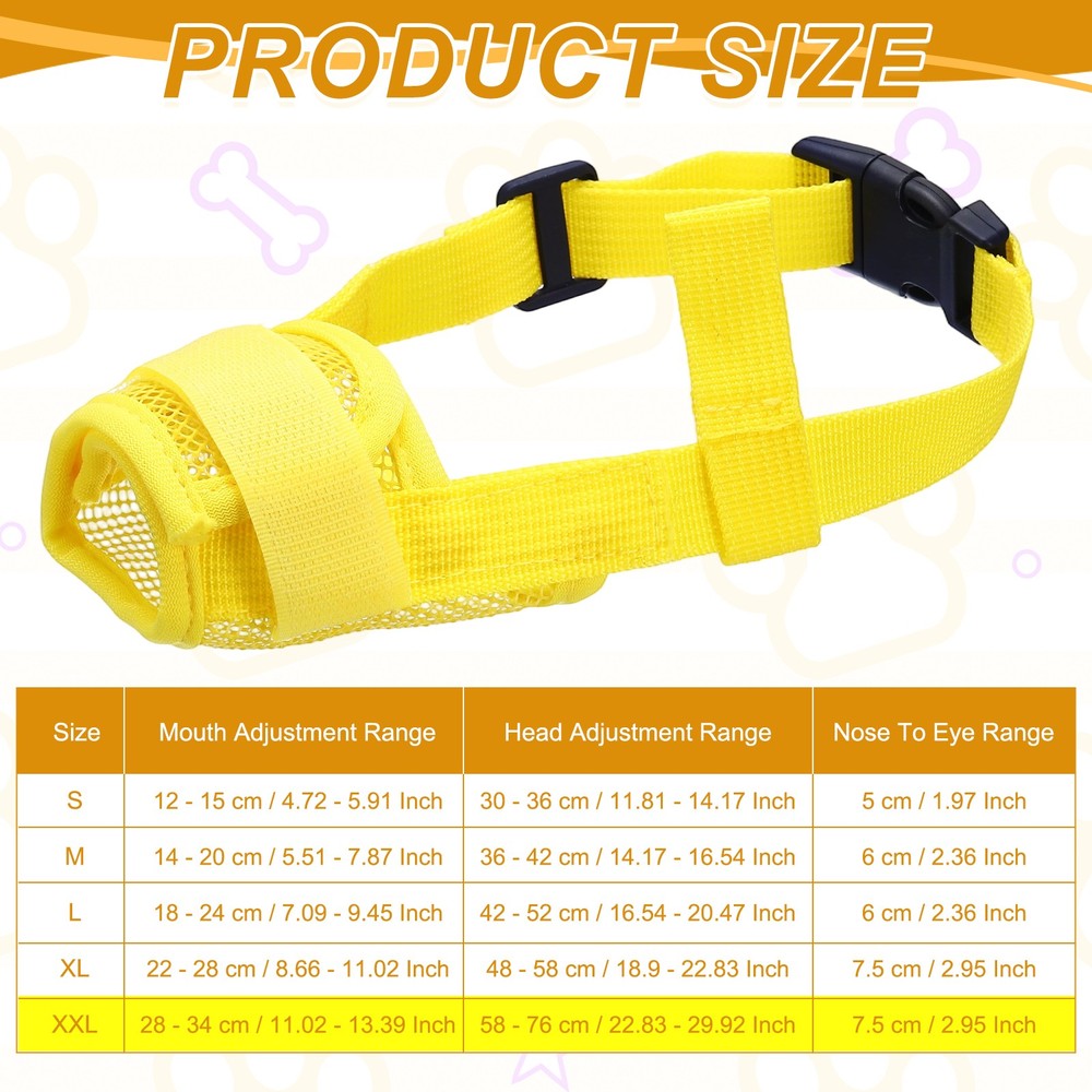 Dog Muzzle Soft Mesh Muzzle Mouth Guard Cover Yellow XXL