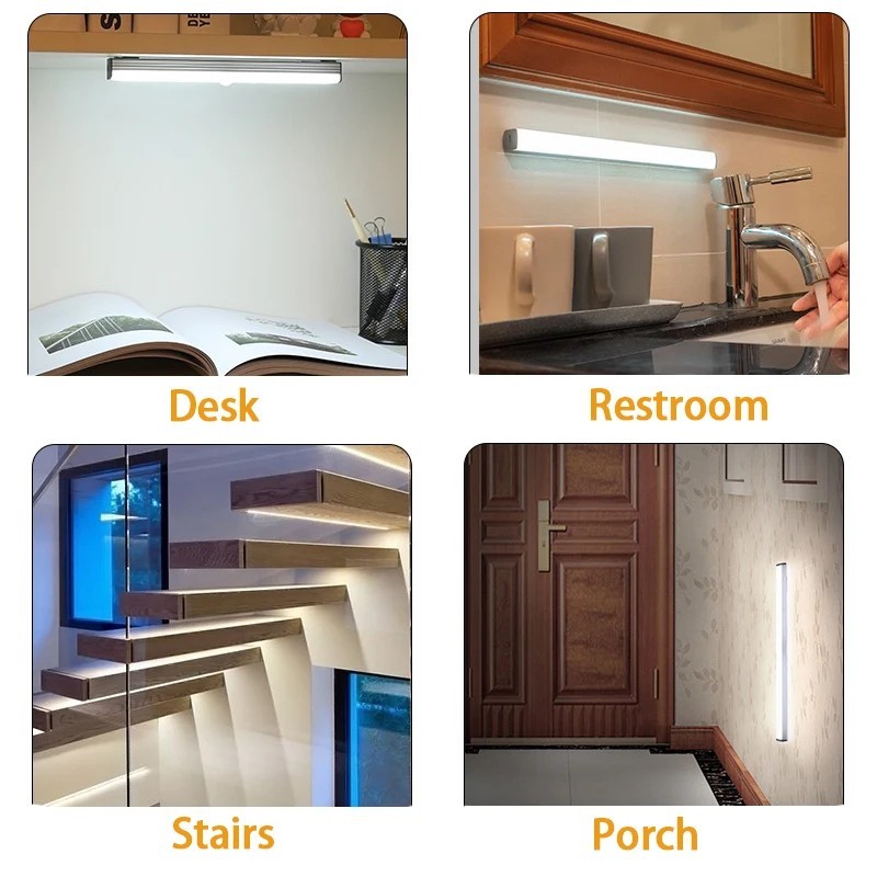 LED Motion Sensor Under Cabinet Closet Light USB Rechargeable Kitchen Strip Lamp