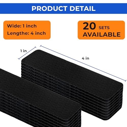 2/20 Sets Heavy Duty Hook & Loop Adhesive Strips Sticky Back Fastener 1x4” Black