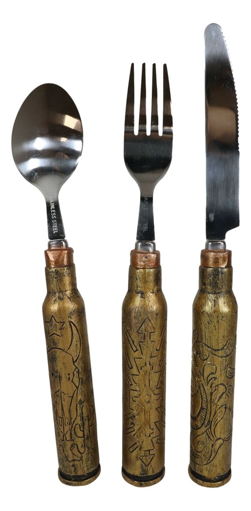 Western Hunter Rifle Ammo Bullet Shell Casing Flatware 1 Spoon Fork Knife Set