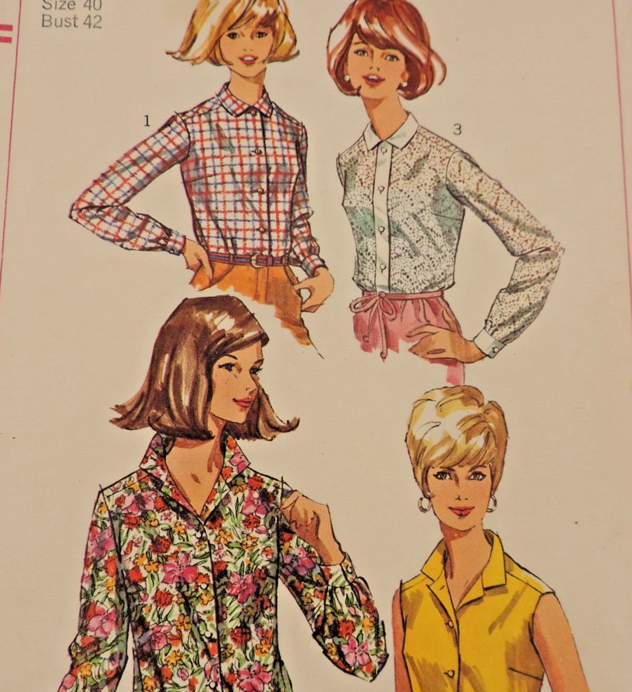 Simplicity 6526 Miss Button Front/Collared Blouse Size 40 B: 42 Complete