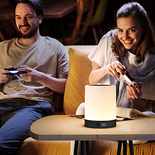 Touch Control Bedside Lamp with Bluetooth Speaker, Dimmable Night Light, Black