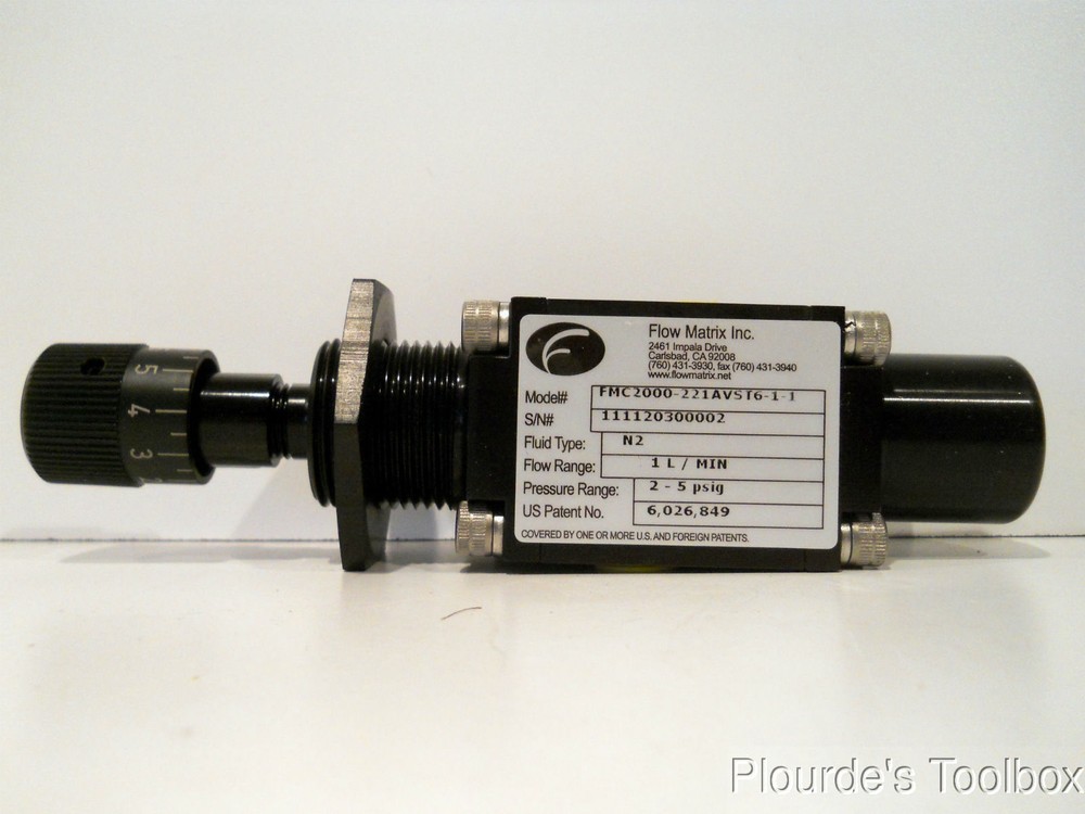 New Flow Matrix Nitrogen Gas Flow Control Micrometer Valve 1/4" NPT, 2-5 PSIG