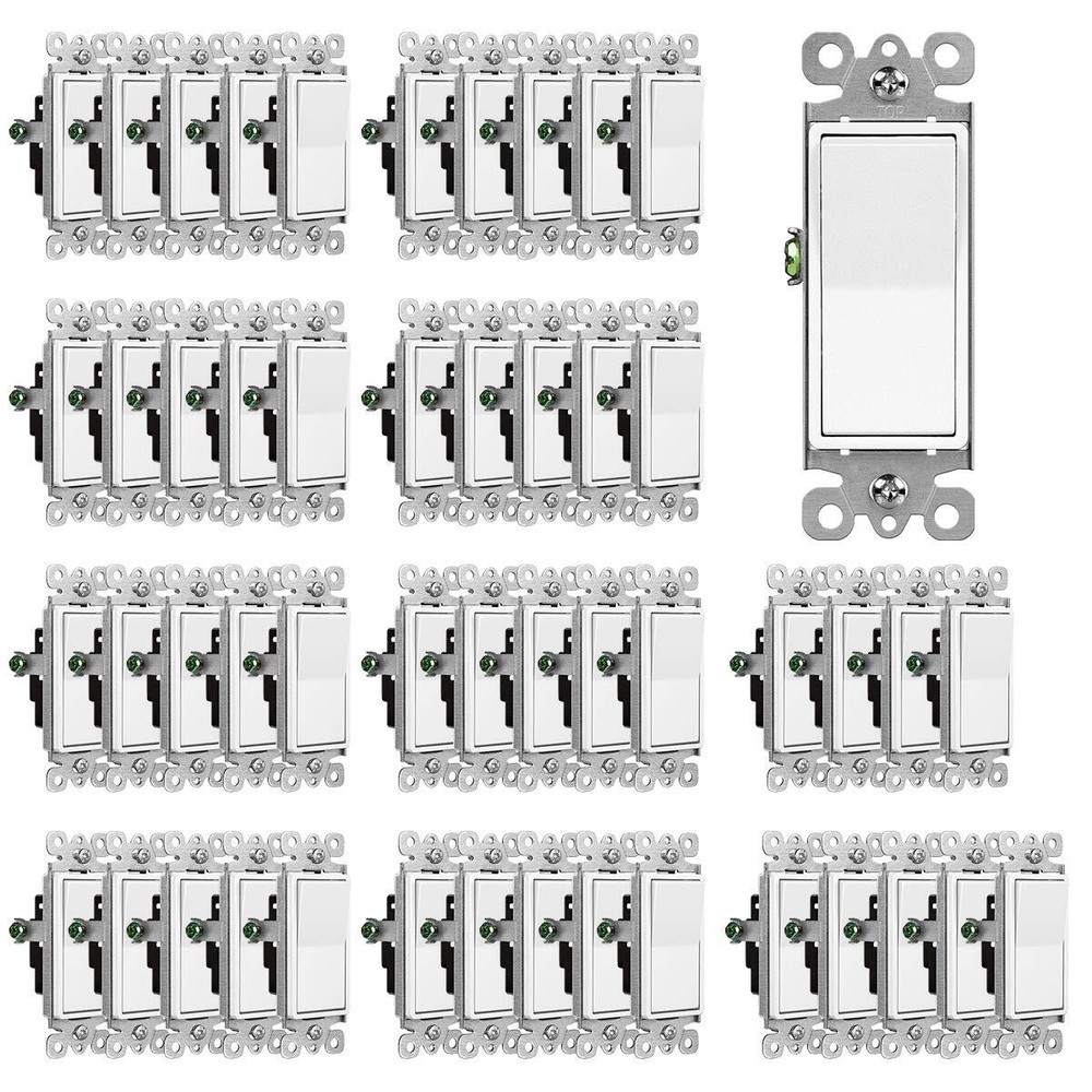 50 Pack Cml Decorator Wall Light Switch Single Pole Switch 15a 120/277v 3year