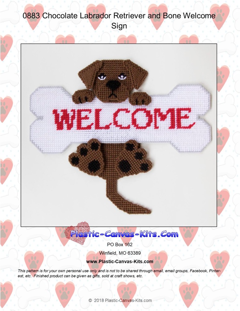 Chocolate Labrador Retriever Bone Welcome Sign- Plastic Canvas Pattern or Kit