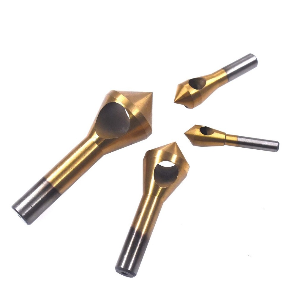 4Pcs Chamfer Countersink Deburring Drill Bits Set Cutting Metal Tool