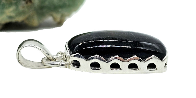 Rainbow Obsidian Pendant, Sterling Silver, Rectangle Shaped, Volcanic Gemstone